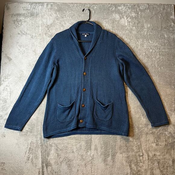 Alex Mill Shawl Neck Chevron Navy Black Button Up Cardigan Size XL Mens - Picture 1 of 8